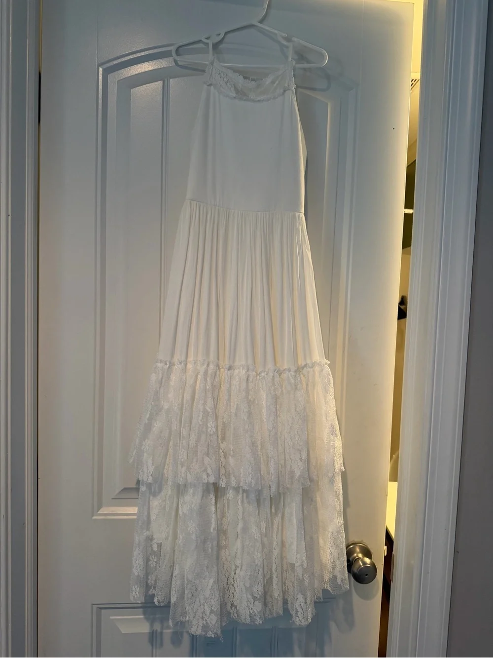 Joyfolie Ivory Lace Tiered Maxi Dress